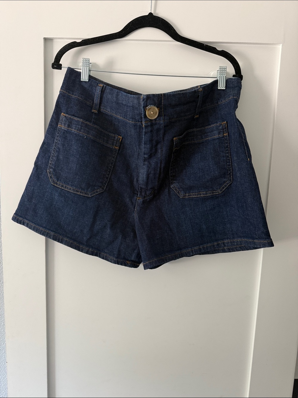 Anthropologie Dark Blue Denim High-Waist Pocket Shorts - Picture 1 of 9